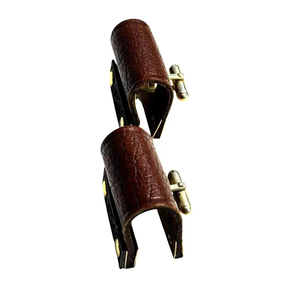Vintage cufflinks brown leather wraps gold geometric details unique statement